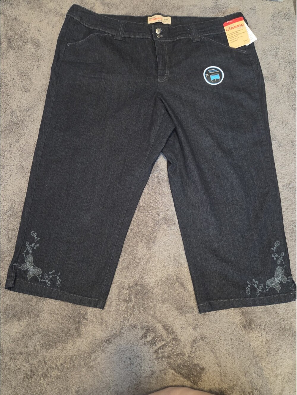 Just My Size JMS Women’s 26W Stretch Classic Capri Jeans Black Butterfly...